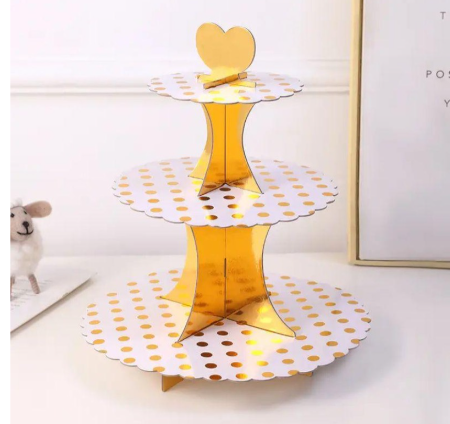 Soporte para cupcakes tres pisos con dots dorado - 1301-16