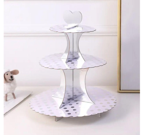 Soporte para cupcakes tres pisos con dots plata - 1301-17