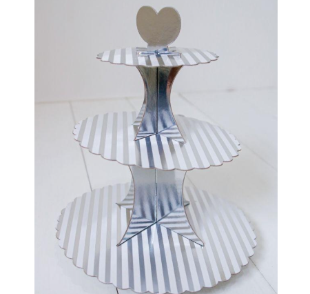 Soporte para cupcakes tres pisos rayas plateadas - 1301-19