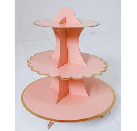 Soporte para cupcakes tres pisos durazno con borde dorado - 1301-3