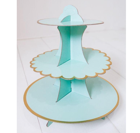 Soporte para cupcakes tres pisos tiffany con borde dorado - 1301-6