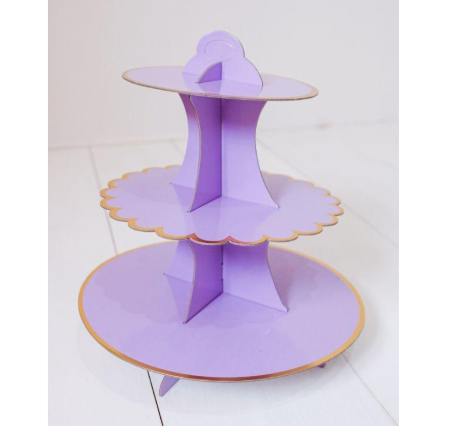 Soporte para cupcakes tres pisos lila pastel con borde dorado - 1301-8