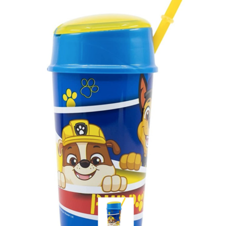 Paw patrol botella c/pajita + contenedor de snacks