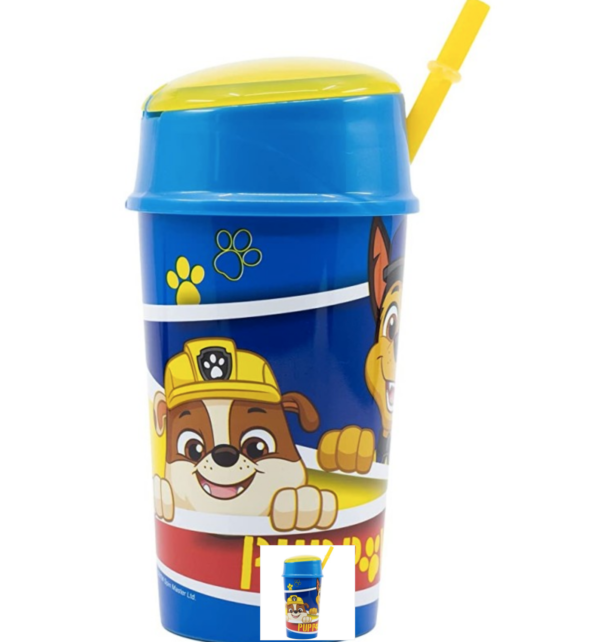 Paw patrol botella c/pajita + contenedor de snacks