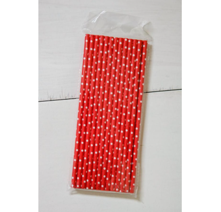 Pajitas 25Pc roja con dots blancas - HA9003