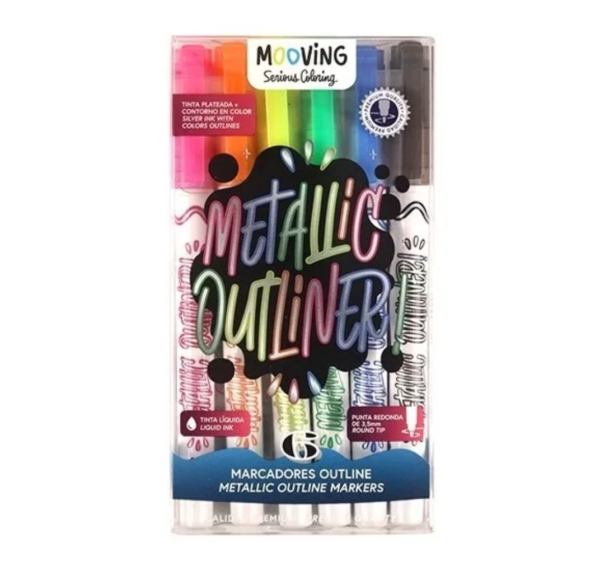 Mooving marcador metallic outliner (6 unidades)