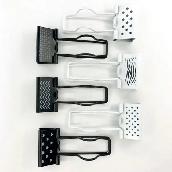 BRW BINDER CLIP 6PC BLANCO/NEGRO