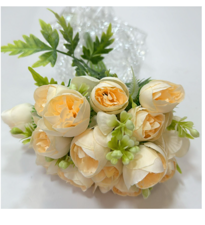 Flor rosa japonesa 31cm beige con salmón - SGT - Mayorista 12 unidades