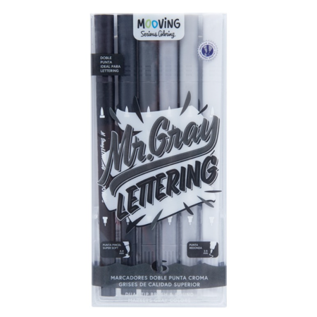 Mooving marcador lettering brush doble punta (estuche de 6 unidades)