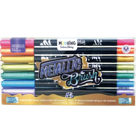 Mooving marcador metallic brush lettering (estuche de 8 unidades)