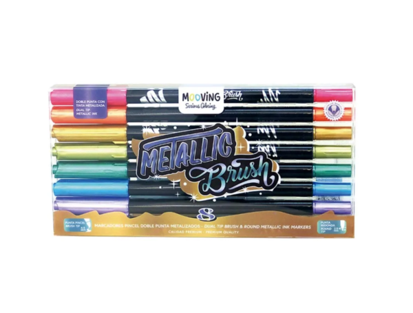 Mooving marcador metallic brush lettering (estuche de 8 unidades)