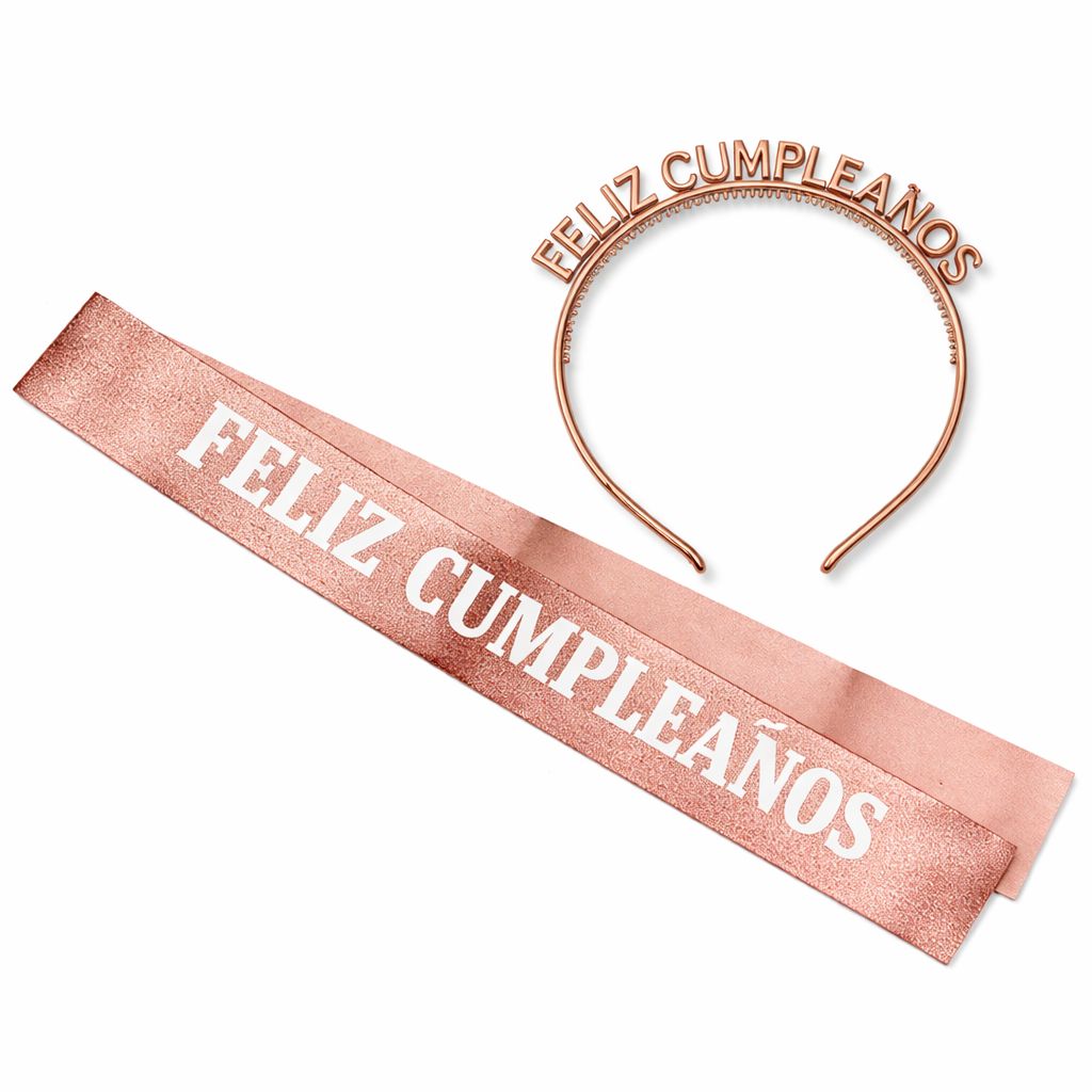 Set Banda + Vincha Feliz Cumpleaños - Rose Gold
